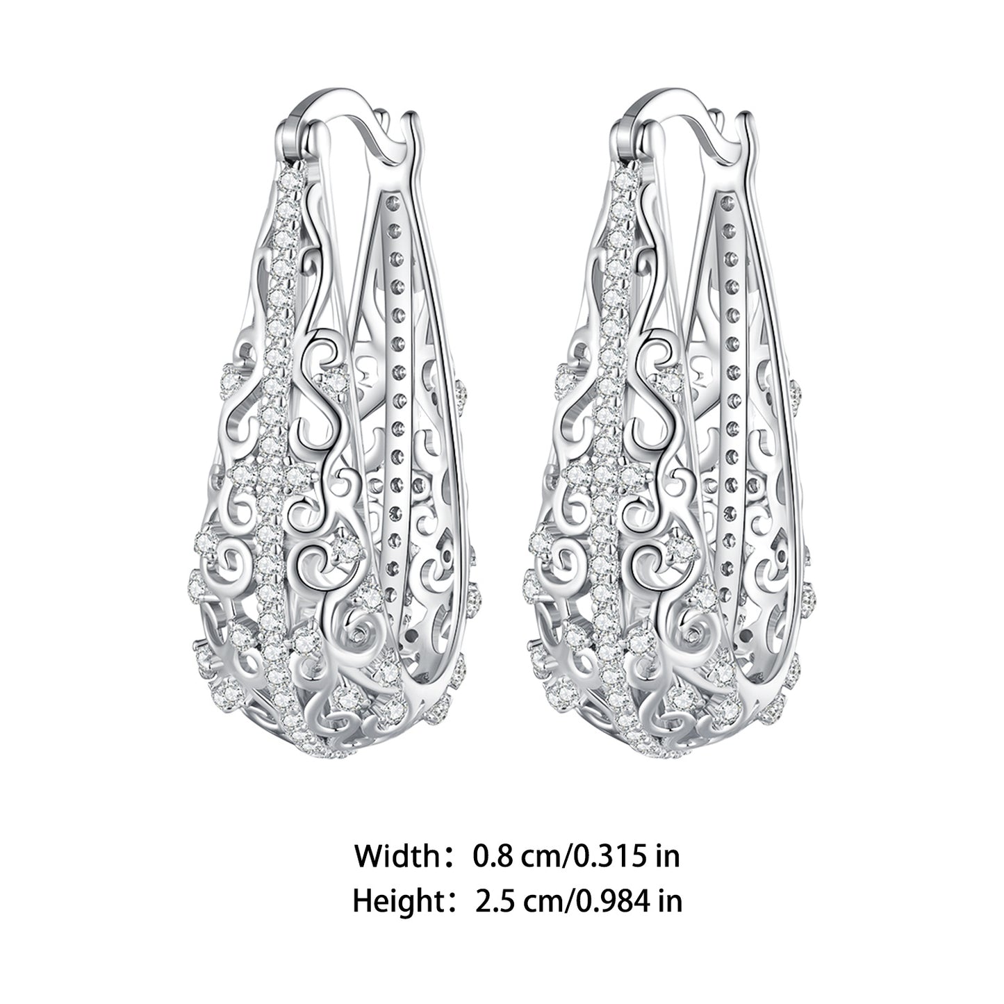925 Sterling Silver Big Hoop Earrings, Vintage Flower Pattern