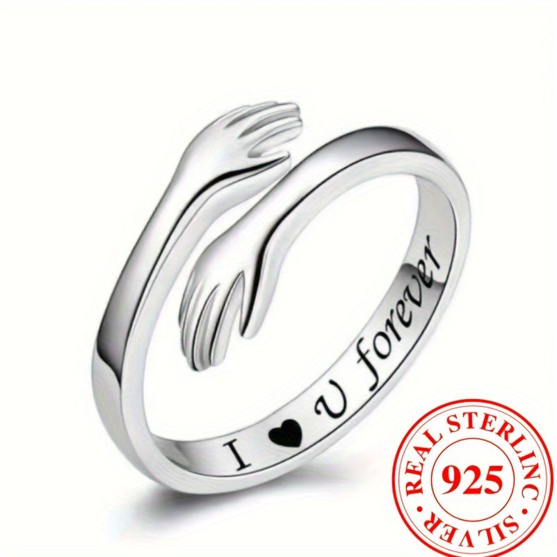 925 Sterling Silver Embracing Wrap Ring, Carved Sweet Words